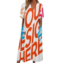 Charger l&#39;image dans la galerie, Robe longue décontractée à manches courtes à col en V pour femmes avec poches BYQ personnalisée avec photos texte motif (conception multi-images)
