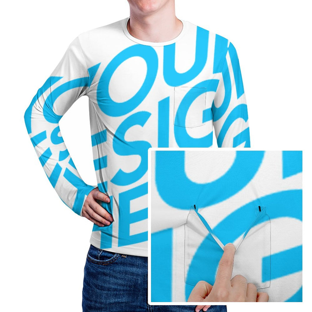 Sweatshirt Tee shirt chemise à manches longues homme avec poche ELREV2 personnalisé avec photo logo texte motif (Impression d'image unique)