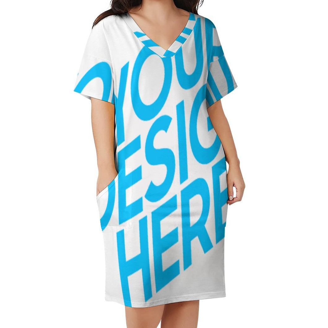 Robe longue manches courtes confortable ample femme LQ personnalisée avec motif logo photo texte (impression d'image unique)