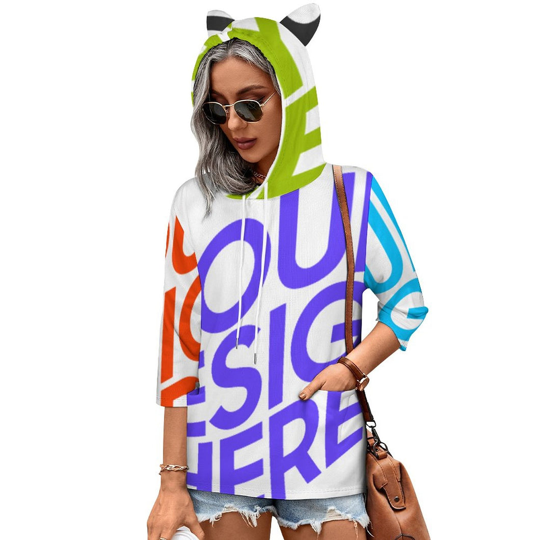 Hoodie Sweat Pull à capuche à manches 3/4 femmes personnalisé avec photo logo texte motif (impression des multi-images)