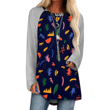 Charger l&#39;image dans la galerie, Impression des multi-images T-shirt tricot gris long col rond manches longues pour femme BL personnalisé avec photo logo texte motif
