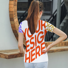 Charger l&#39;image dans la galerie, T-shirt tee shirt à manches courtes à col en V pour femmes T01 personnalisé avec photo logo et texte (conception multi-images)
