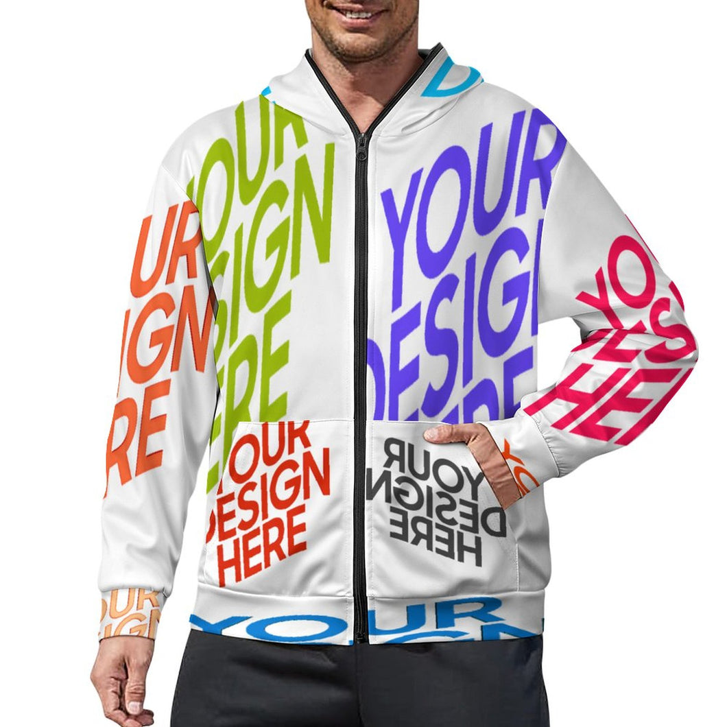 Veste pull à capuche homme manches longues sweat zippé à capuche WY14 personnalisée avec prénom motif texte (conception multi-images)