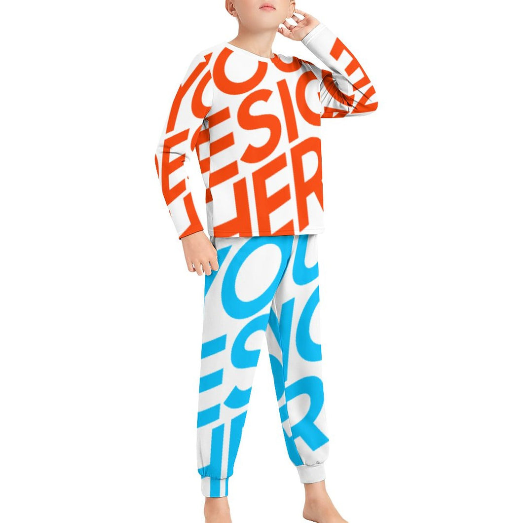 Pyjama chemise de nuit garçon enfant Jeune deux pièces JTZ personnalisé avec photo logo texte motif (impression d'image unique)