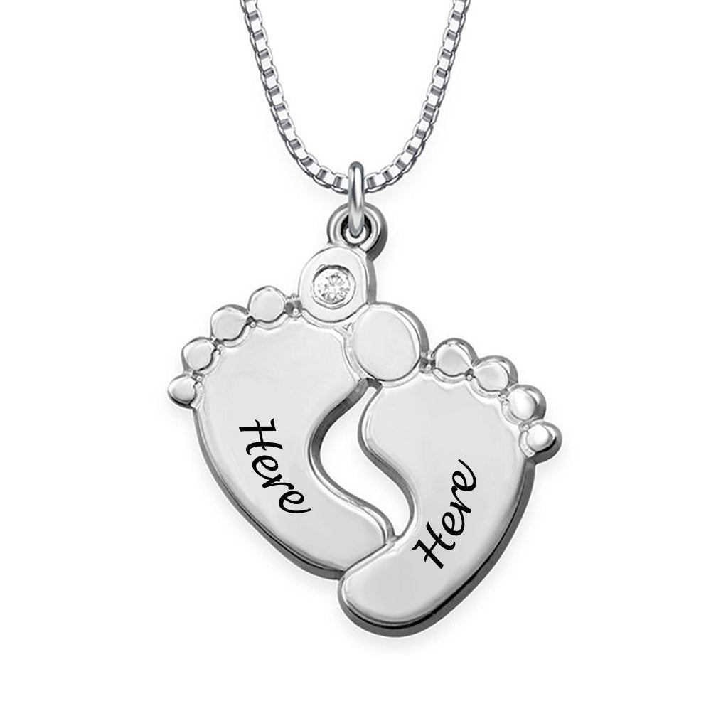 Collier de pieds de bébé X0024 en argent 925 gravure personnalisé avec prénom