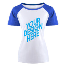 Charger l&#39;image dans la galerie, T-shirt tee shirt raglan à manches courtes 100% coton femme personnalisé avec photo texte
