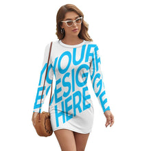 Charger l&#39;image dans la galerie, Robe ajustée chic en col rond à manches longues femme JJ1207 personnalisée avec motif photo logo texte (impression d&#39;image unique)
