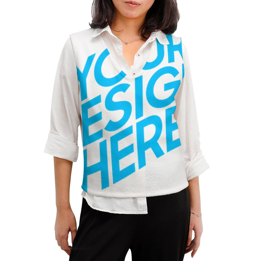 Impression d'image unique Gilet pull tricoté en col V élégant femme MY05 personnalisé avec photo texte motif logo