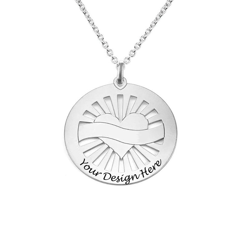 Collier Pendentif Rond Coeur Gravé X0082 pour femme gravure personnalisé avec texte / prénom