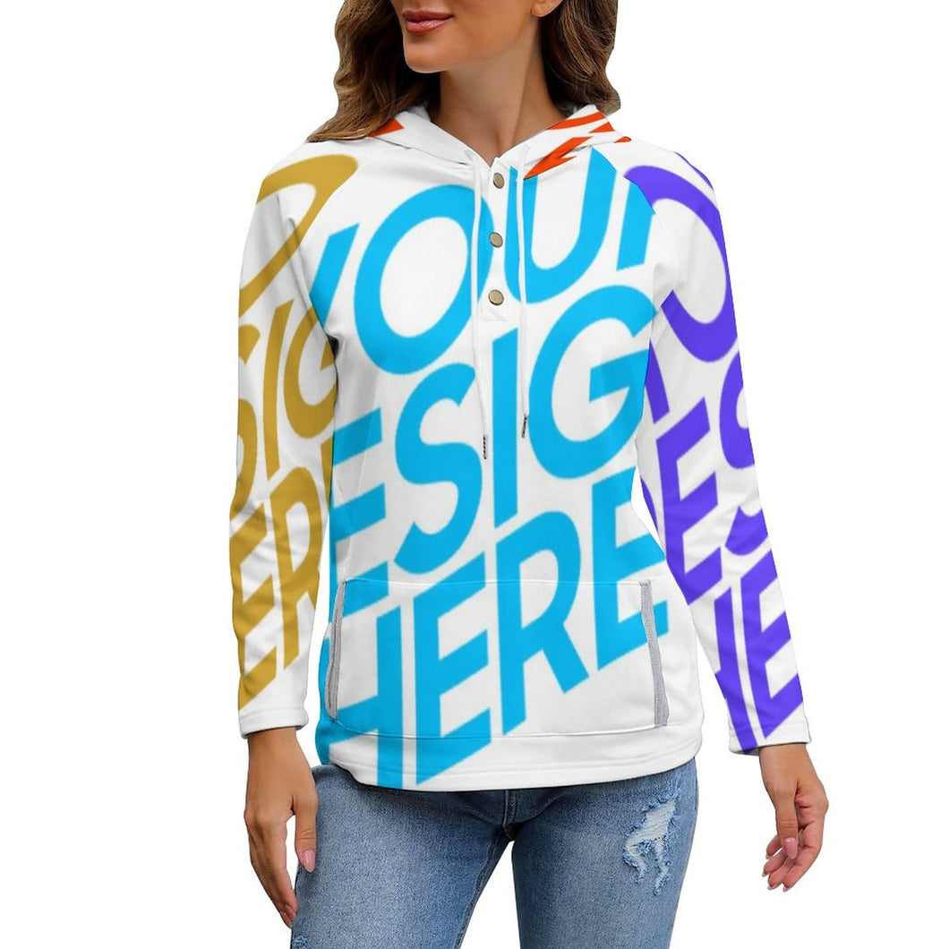 Sweat à capuche bouton Femme QH Personnalisé avec photo et texte (Conception multi-images)