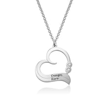 Charger l&#39;image dans la galerie, Collier Pendentif Coeur Diamants X0074 pour femme gravure personnalisé avec nom texte
