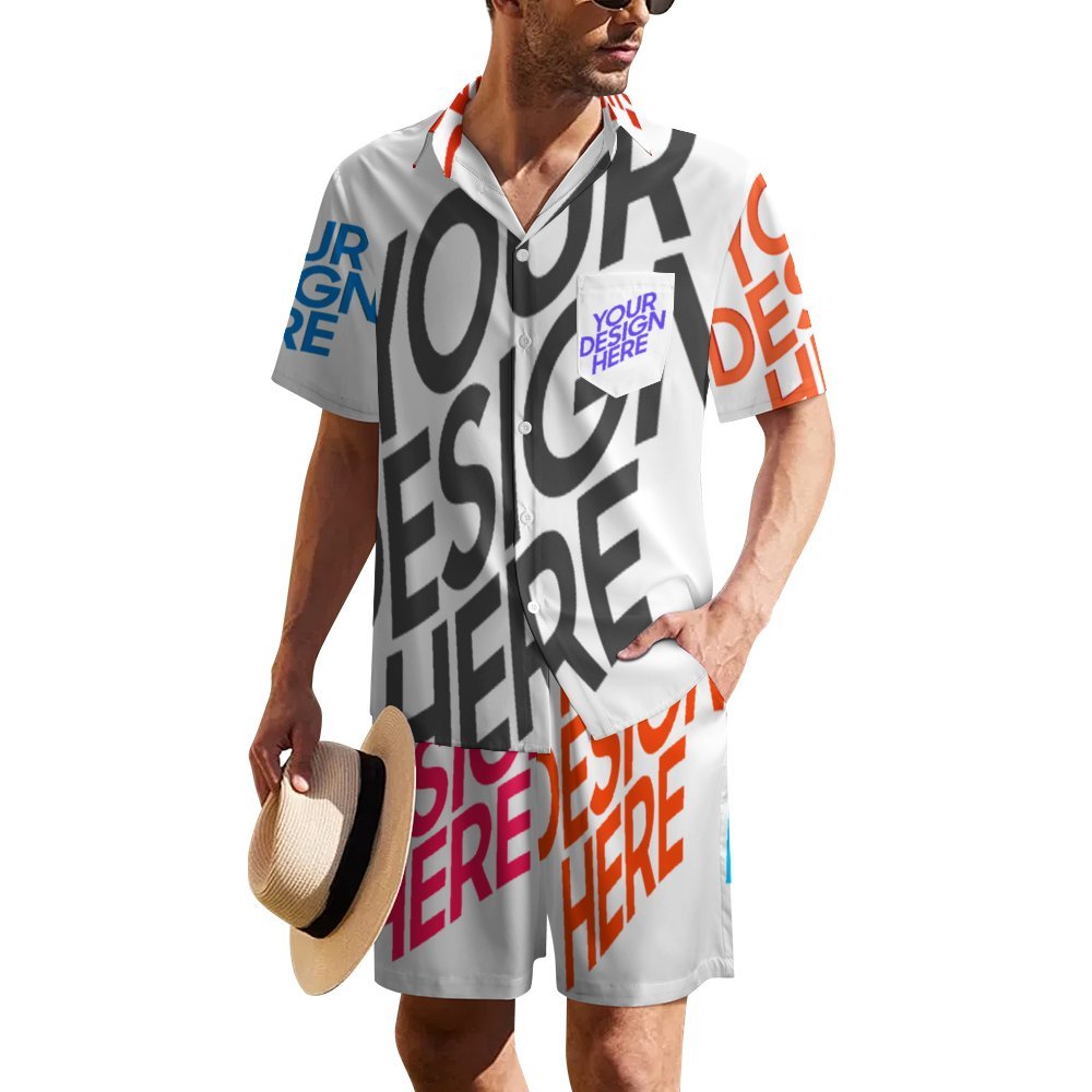 Ensemble chemise manches courtes et short homme B339D1P personnalisée avec prénom motif texte (conception multi-images)