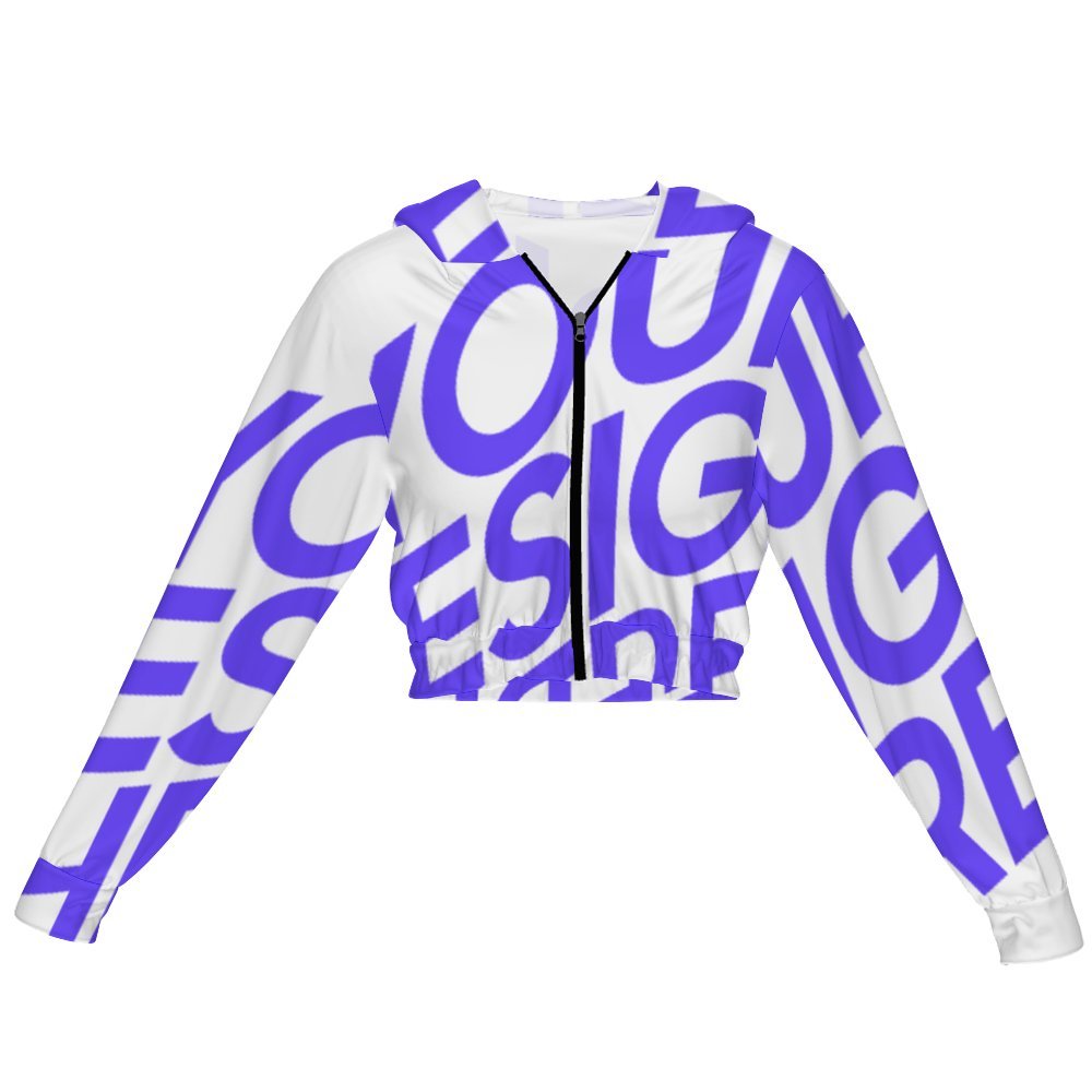 Sweat à capuche slim court zippé ZRF pour femme personnalisé avec photo texte prénom (conception une image)