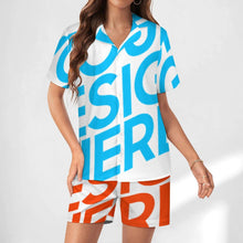 Charger l&#39;image dans la galerie, Ensemble pyjama femme 2 pièces en soie boutonné à manches courtes personnalisé avec photo texte prénom (conception une image)
