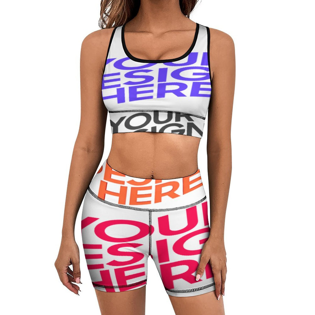 Ensemble de costume de sport de yoga pour femme XG005Y09A costume de train de jogging personnalisé avec logo texte photo (conception multi-images)
