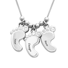 Charger l&#39;image dans la galerie, Collier Pieds de Bébé pour Maman Papa X0009 gravure personnalisé avec prénom texte en argent sterling 925 / cuivre
