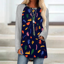 Charger l&#39;image dans la galerie, Impression des multi-images T-shirt tricot gris long col rond manches longues pour femme BL personnalisé avec photo logo texte motif

