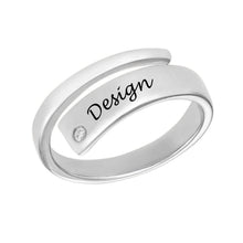 Charger l&#39;image dans la galerie, Bague &quot;Wrapped&quot; Zircone Cubique J0003 pour Femme Homme en Argent Sterling 925 Personnalisée avec Prénom Texte Gravé
