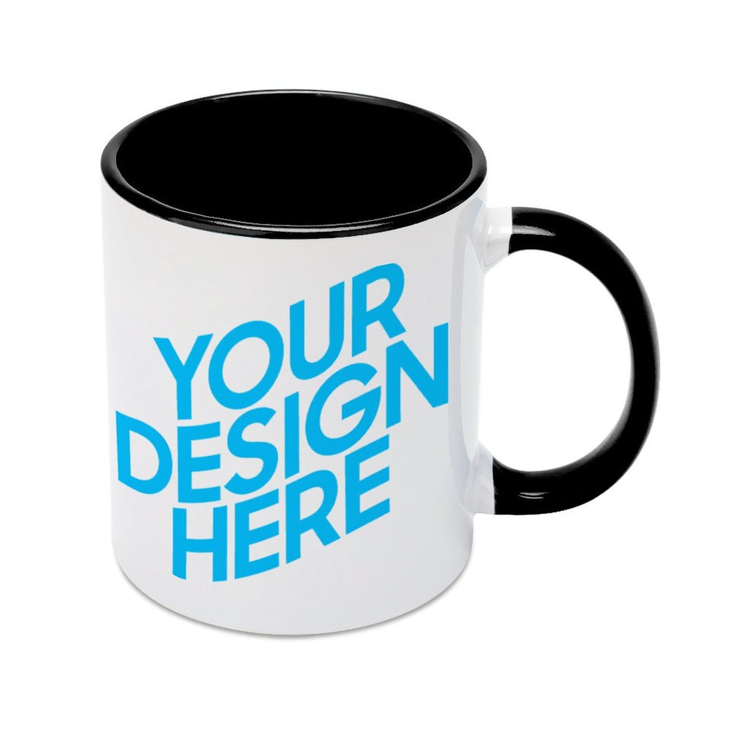 Mug avec intérieur et poignée noir / Tasse en porcelaine personnalisé avec photo logo texte motif
