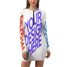 Charger l&#39;image dans la galerie, Mini robe femme sexy robe à manches longues avec fermeture éclair NZ017 personnalisée avec photo texte logo (conception multi-images)
