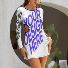 Charger l&#39;image dans la galerie, Robe femme manches longues avec découpe NZ038 personnalisée avec texte motif photo (conception multi-images)

