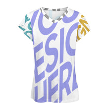 Charger l&#39;image dans la galerie, T-shirt à manches courtes à col en V  pour femmes AHT à Impression multi-images personnaliser avec le logo de texte de motif de photos
