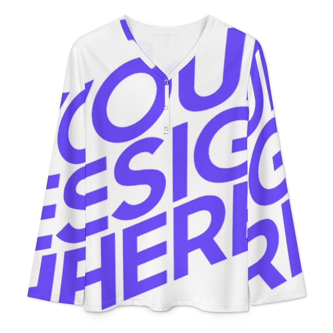 T-shirt à manches longues et col en V pour femmes A38L hauts amples et décontractés chemisier personnalisé avec photo texte prénom (conception une image)