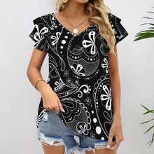 Charger l&#39;image dans la galerie, T-shirt tee shirt col v femme / Blouse volants manches courtes BUT personnalisé avec photo logo texte motif (impression d’image unique)
