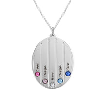 Charger l&#39;image dans la galerie, Collier pendentif ovale avec pierres de naissance en argent sterling 925 / cuivre pour femme X0078 gravure personnalisé avec prénom
