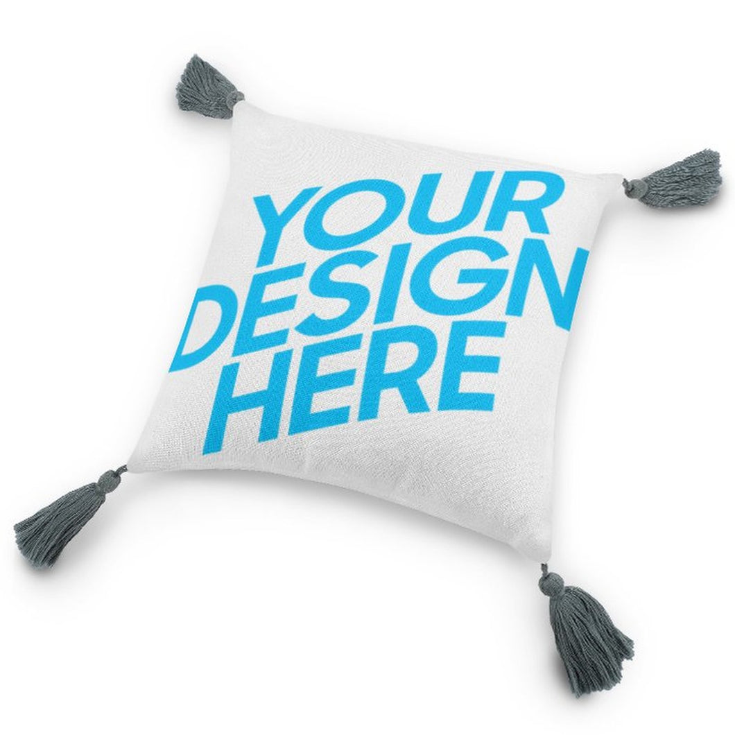 Oreiller en lin coton avec pompon personnalisé et design avec vos photos/images ou texte