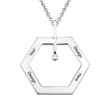 Charger l&#39;image dans la galerie, Collier Hexagonal avec diamant X0014 en argent sterling 925 / cuivre gravure personnalisé avec prénom
