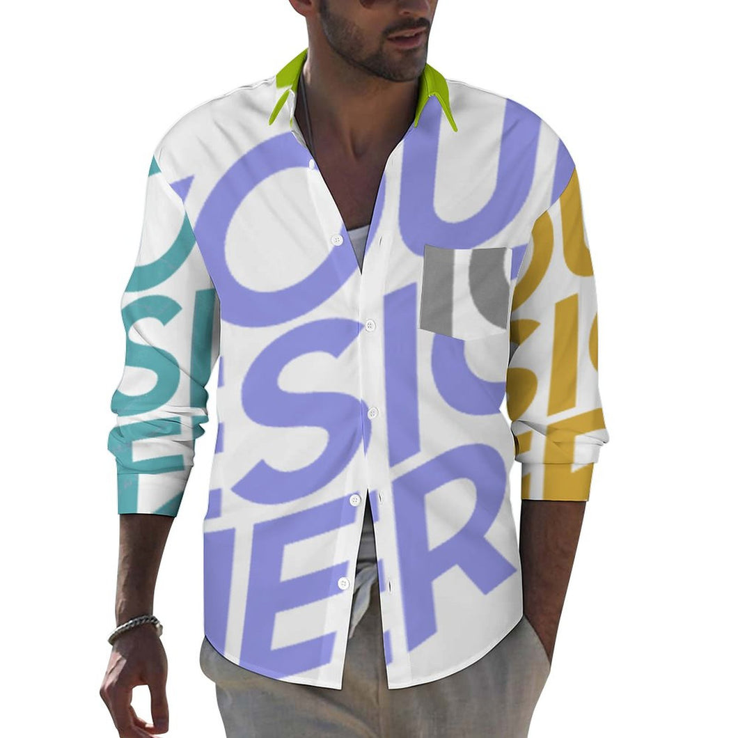Chemise à manches longues à revers décontracté avec poches pour hommes AY007 personnalisé avec photo logo texte motif (impression des multi-images)