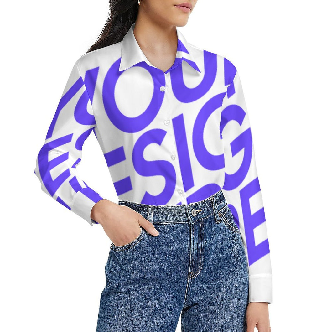 Chemise blouse manches longues femme imprimée personnalisée avec photo texte motif (conception une image)
