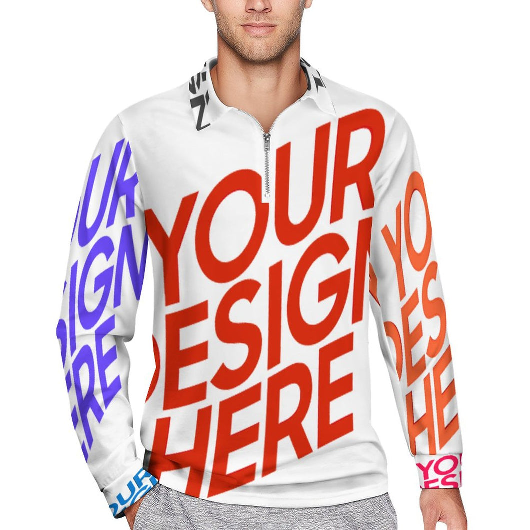 Polo tee sweat shirt homme manches longues RL zippé avec col tricot personnalisée avec photo prénom motif texte (conception multi-images)