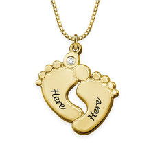 Charger l&#39;image dans la galerie, Collier de pieds de bébé X0024 en argent 925 gravure personnalisé avec prénom
