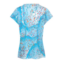 Charger l&#39;image dans la galerie, T-shirt à manches courtes à col en V  pour femmes AHT à Impression multi-images personnaliser avec le logo de texte de motif de photos

