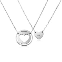 Charger l&#39;image dans la galerie, Collier mère et fille X0045 avec cœur découpé  gravure personnalisé avec lettre prénom
