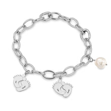 Charger l&#39;image dans la galerie, Bracelet avec charme de pieds de bébé S0029 gravé personnalisé avec texte prénom
