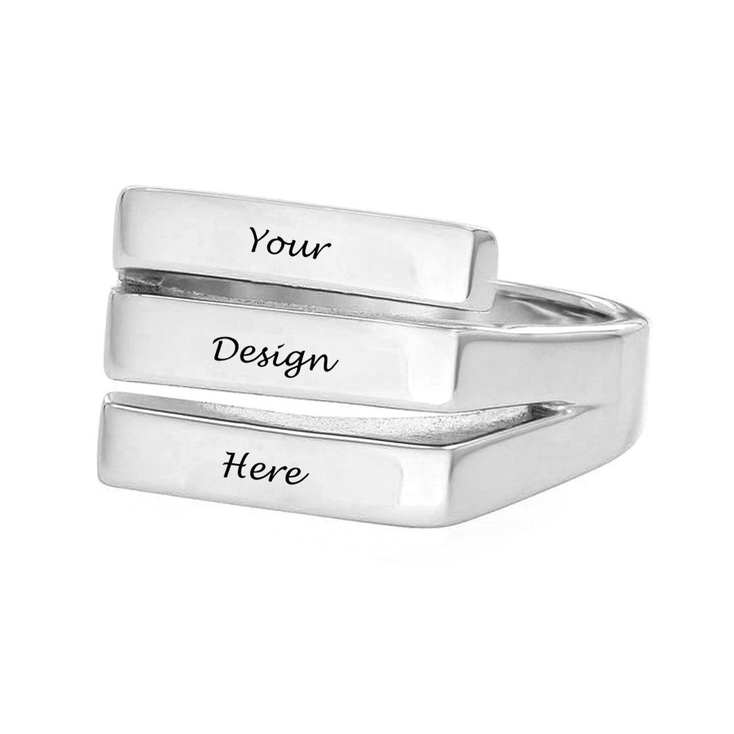 Bagues triples avec Trois Prénoms en argent sterling 925 pour femme J0013 personnalisées gravées avec lettres prénom texte