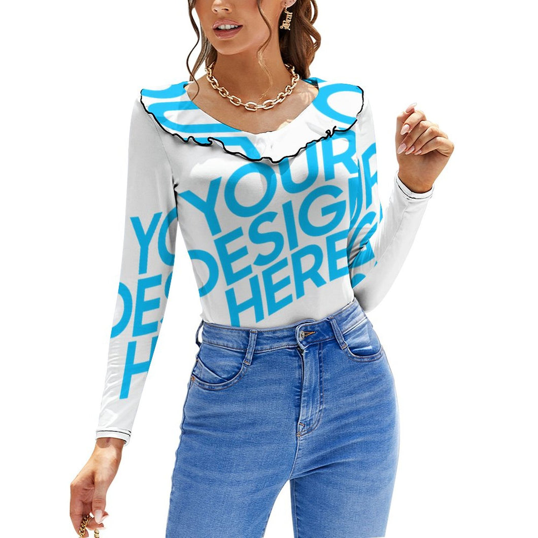 T-shirt moulant à manches longues femme tendance NZ129 impression personnalisé avec motif logo texte photo