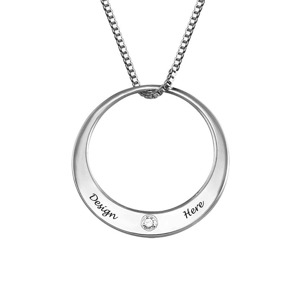 Collier Ring Diamant en Argent Sterling 925 / Cuivre X0015 gravure personnalisé avec texte prénom