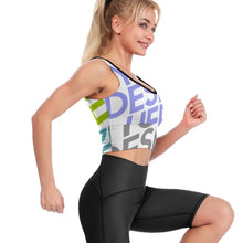 Charger l&#39;image dans la galerie, Soutien-gorge de sport de gymnastique pour femmes, haut de yoga YJ023 personnalisé avec photo motif texte (conception multi-images)
