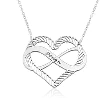 Charger l&#39;image dans la galerie, Collier Boucle Infinie avec pendentif cœur gravé X0029 longueur réglable gravure personnalisé avec texte prénom
