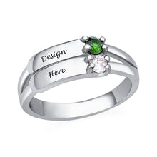 Charger l&#39;image dans la galerie, Bague double en argent sterling 925 pour femme avec zircon cubique J0011 gravée avec lettres nom texte
