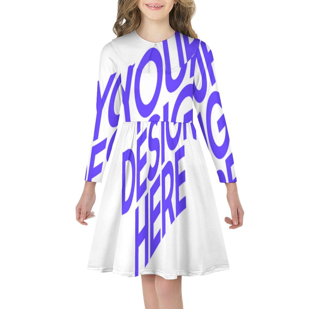 Robe fille à manches longues en jersey robe trapèze F6Q personnalisée avec texte motif photo (conception une image)