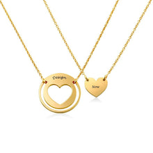 Charger l&#39;image dans la galerie, Collier mère et fille X0045 avec cœur découpé  gravure personnalisé avec lettre prénom

