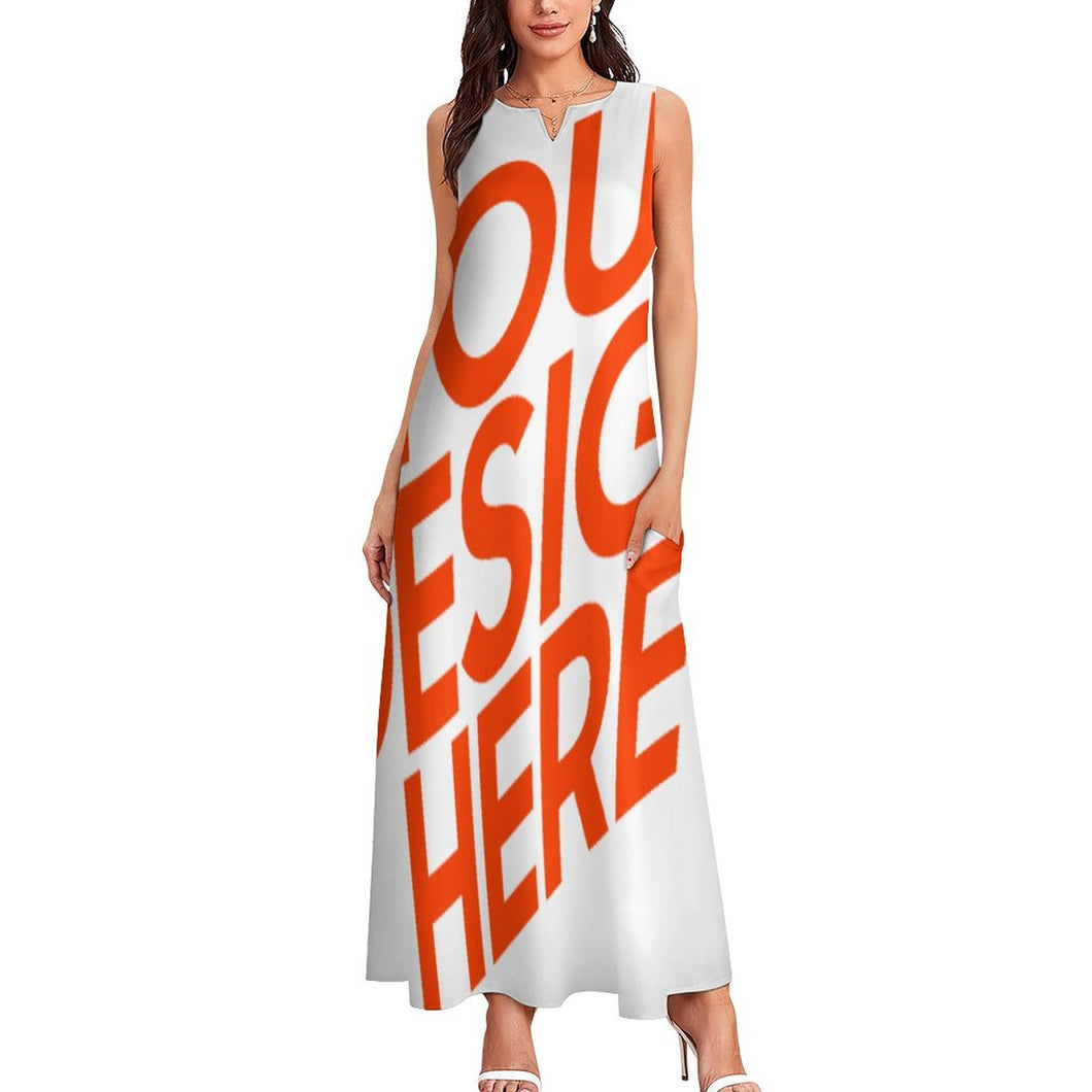 Grande taille femmes maxi robe longue sans manches GQ personnalisé avec photos motif texte logo (conception multi-images)