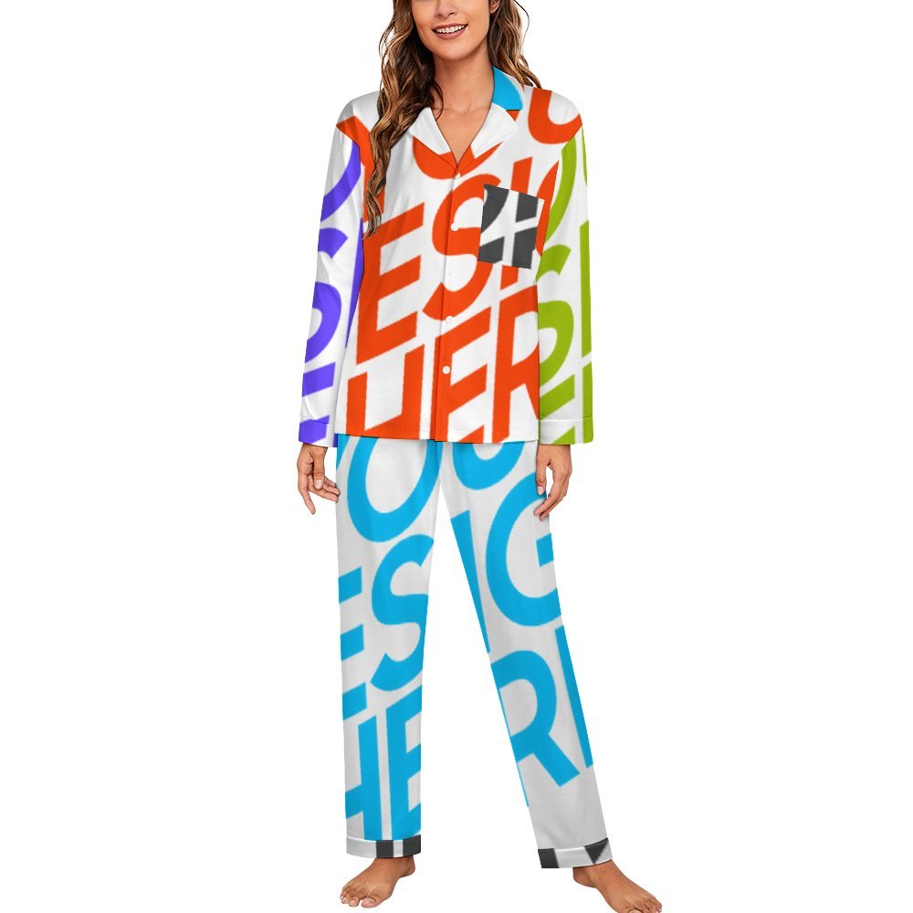 Ensembles de pyjama classiques à manches longues pour femmes personnalisée avec prénom motif texte (conception multi-images)