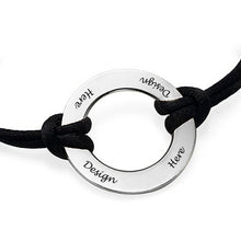 Charger l&#39;image dans la galerie, Bracelet corde de satin disque S0010 avec breloque en argent sterling 925 gravure personnalisé avec texte prénom
