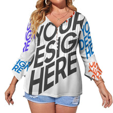 Charger l&#39;image dans la galerie, Chemise à manches longues pour femmes SDS20150 avec dix boutons et manches pétales à volants personnalisée avec prénom motif texte (conception multi-images)
